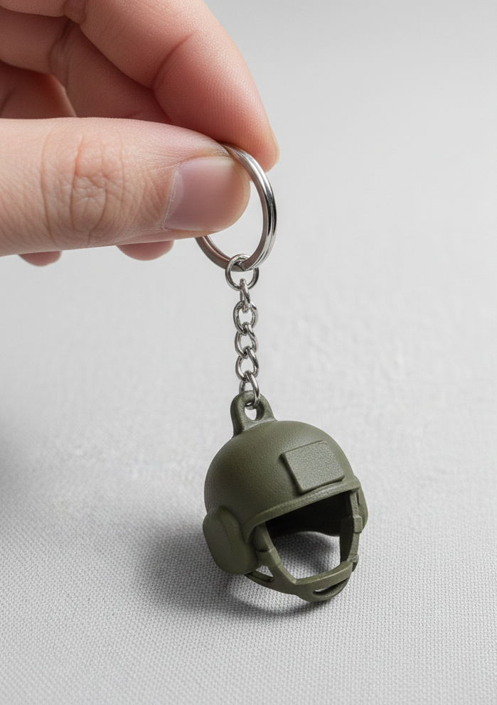 pubg tactical helmet 3d printed keychain – army green